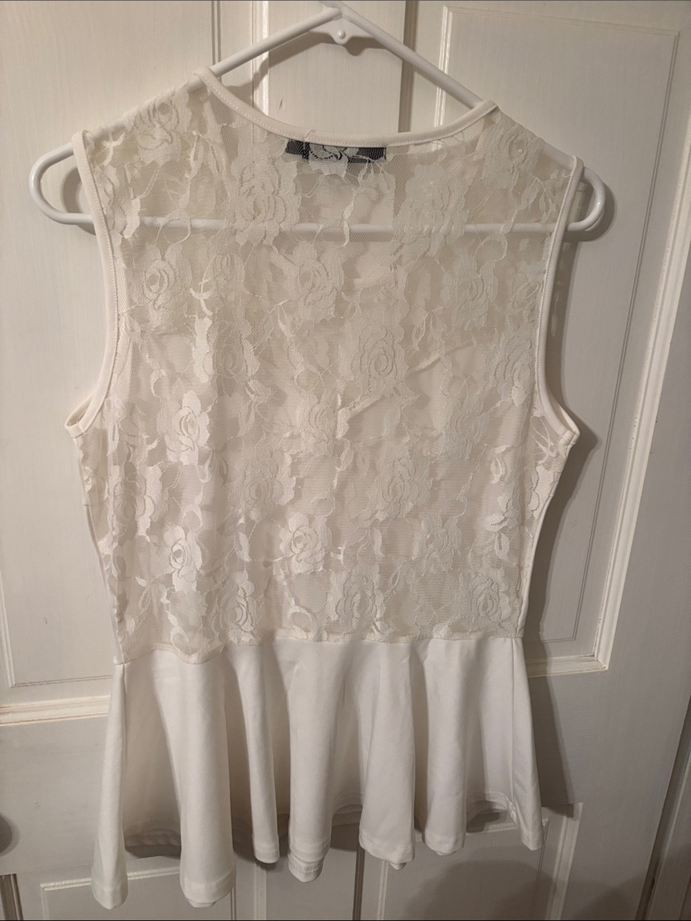 Allegra K Cream Lace Yoke Peplum Tank - Picture 3 of 3